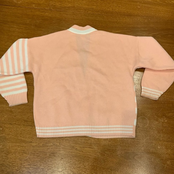 Vintage 1980s Maura pink and white cardigan with color blocking and stripes - Picture 4 of 7